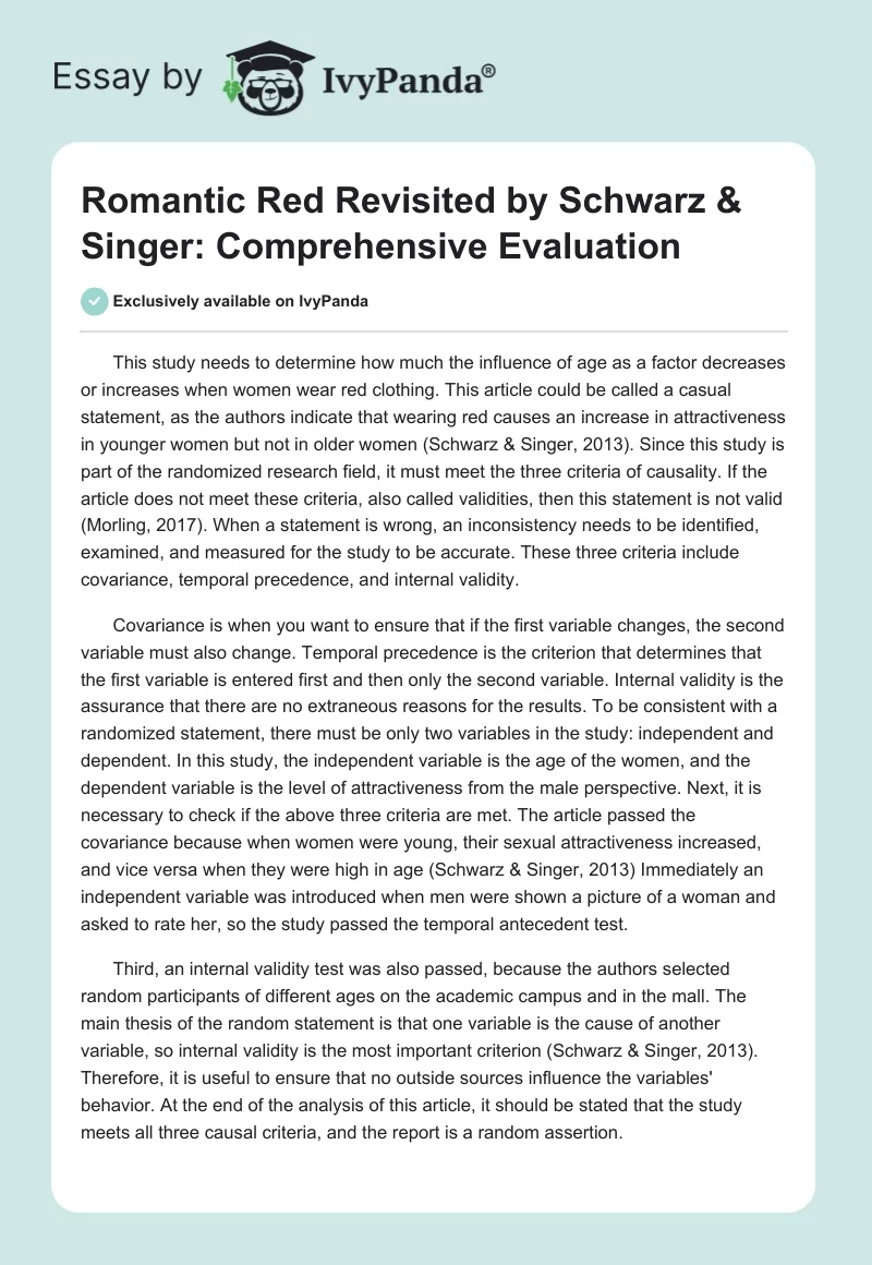 Romantic Red Revisited by Schwarz & Singer: Comprehensive Evaluation. Page 1