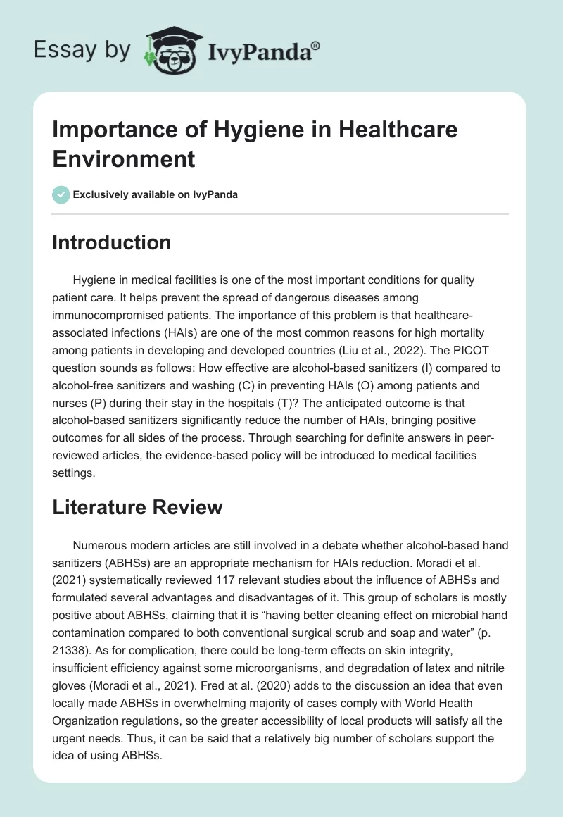 Importance of Hygiene in Healthcare Environment. Page 1