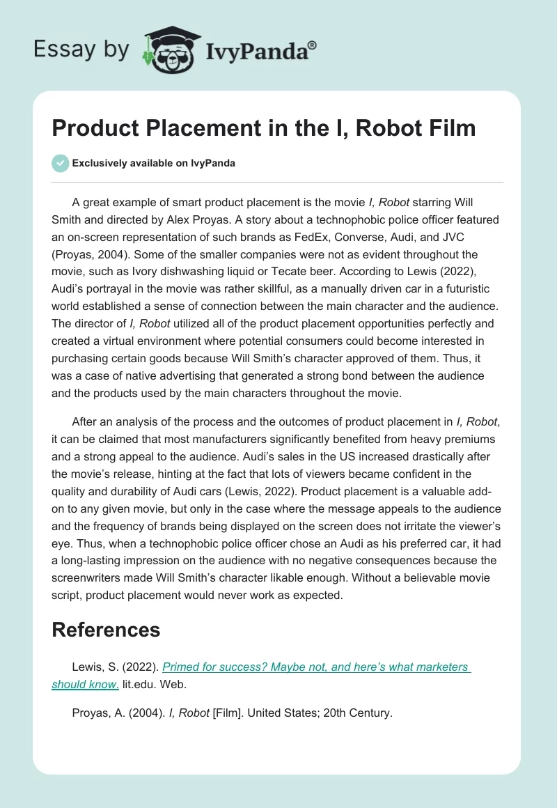 Product Placement in the "I, Robot" Film. Page 1