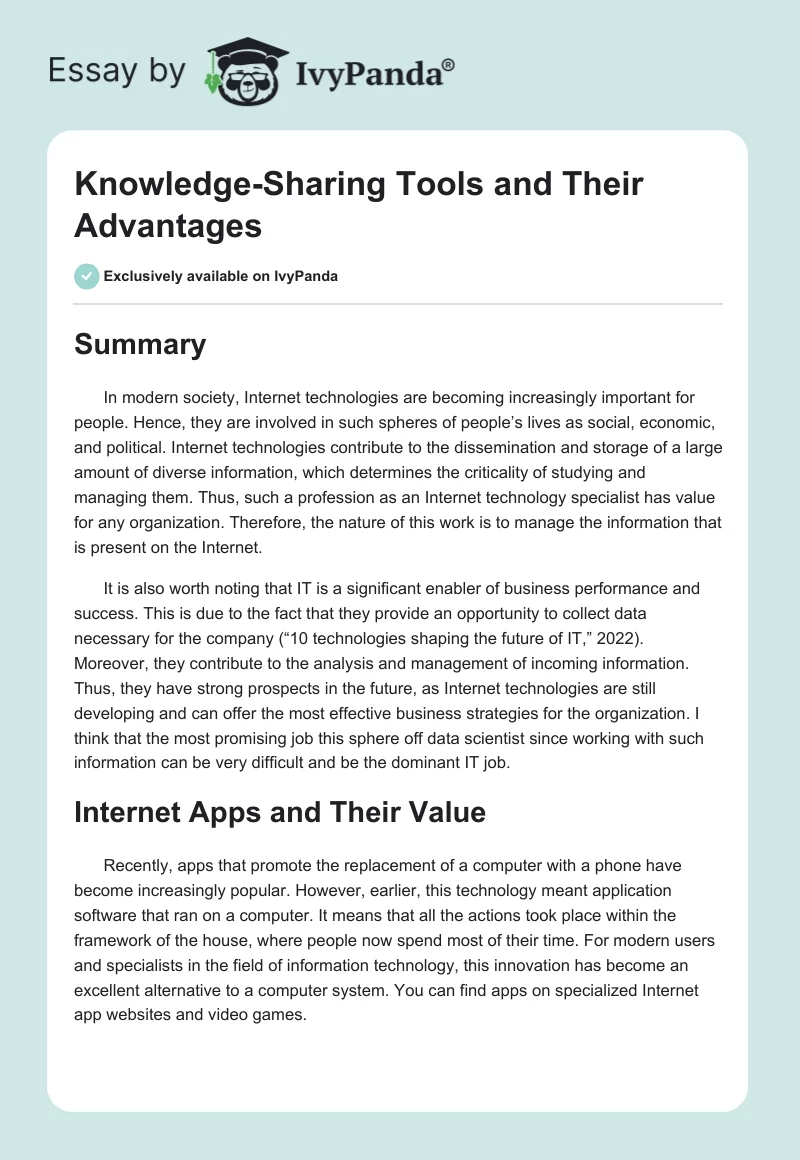 Knowledge-Sharing Tools and Their Advantages. Page 1