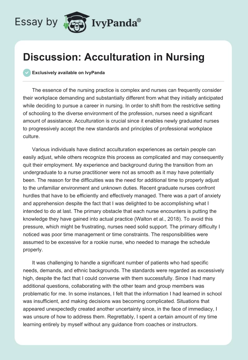 Discussion: Acculturation in Nursing. Page 1