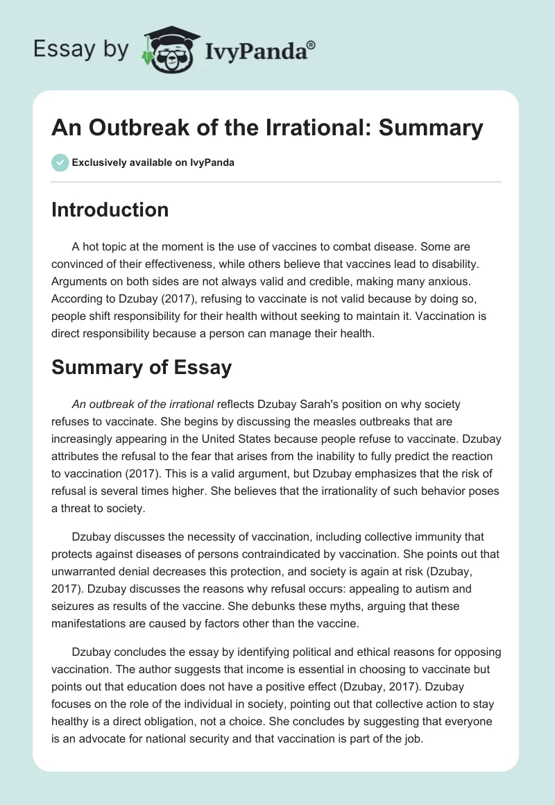 An Outbreak of the Irrational: Summary. Page 1