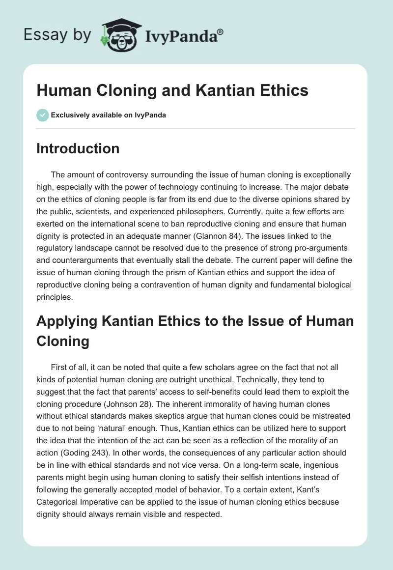 Human Cloning and Kantian Ethics. Page 1