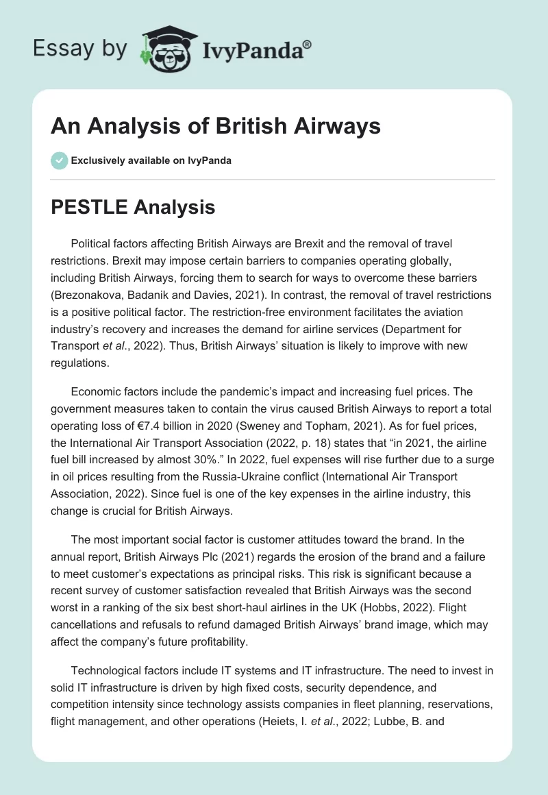 An Analysis of British Airways. Page 1