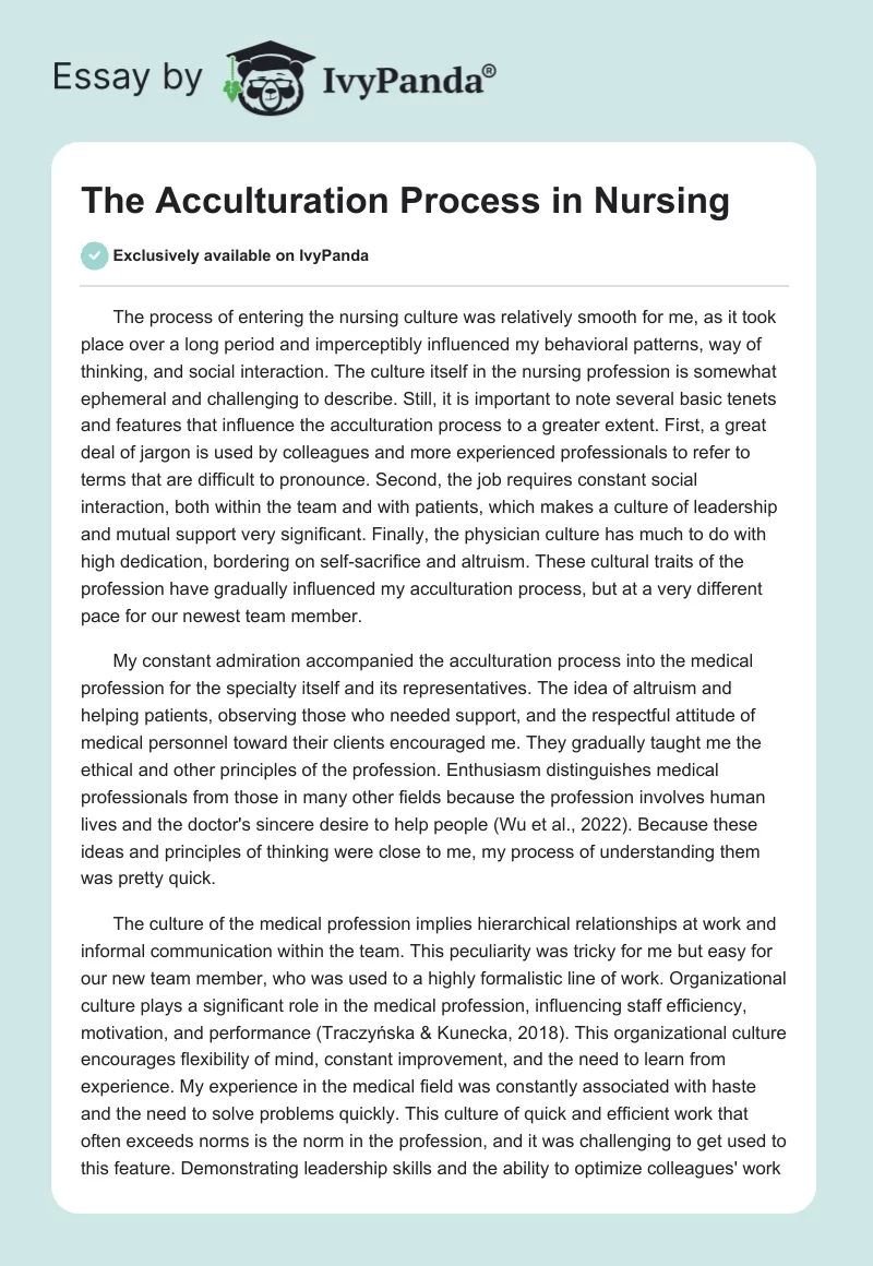The Acculturation Process in Nursing. Page 1