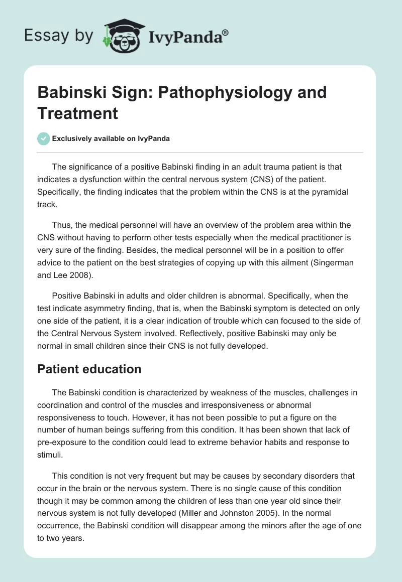 Babinski Sign: Pathophysiology and Treatment. Page 1