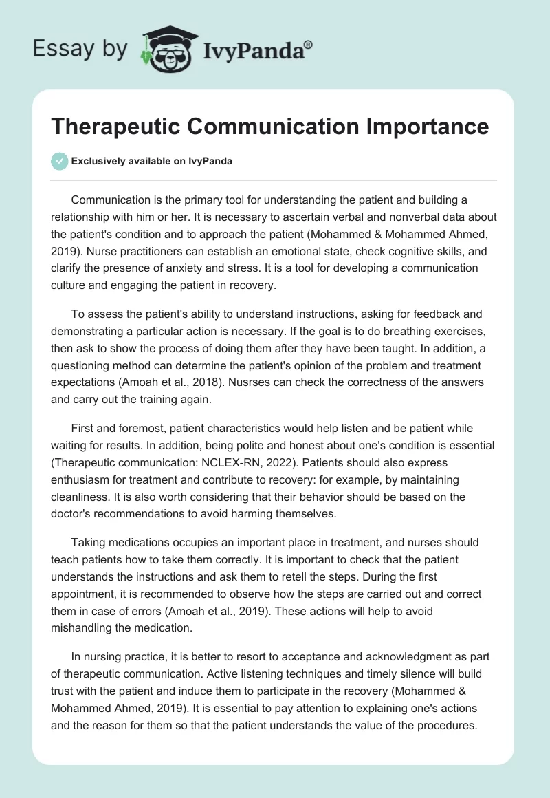Therapeutic Communication Importance. Page 1