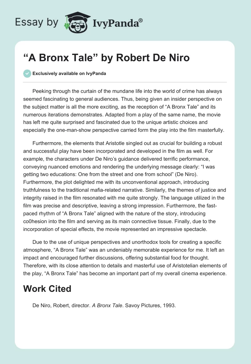 “A Bronx Tale” by Robert De Niro. Page 1