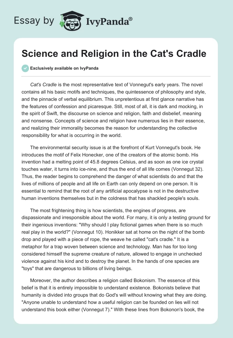 Science and Religion in the "Cat's Cradle". Page 1