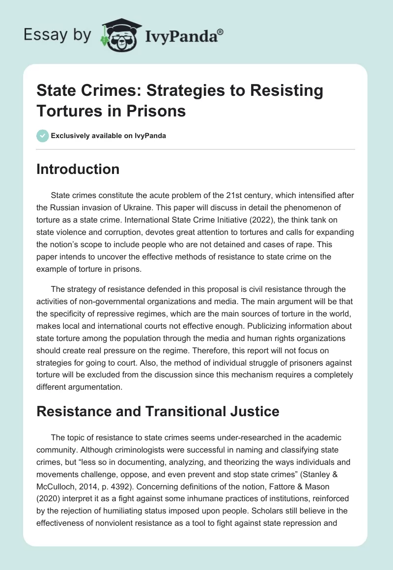 State Crimes: Strategies to Resisting Tortures in Prisons. Page 1
