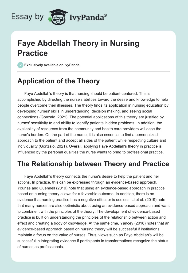 Faye Abdellah Theory in Nursing Practice. Page 1