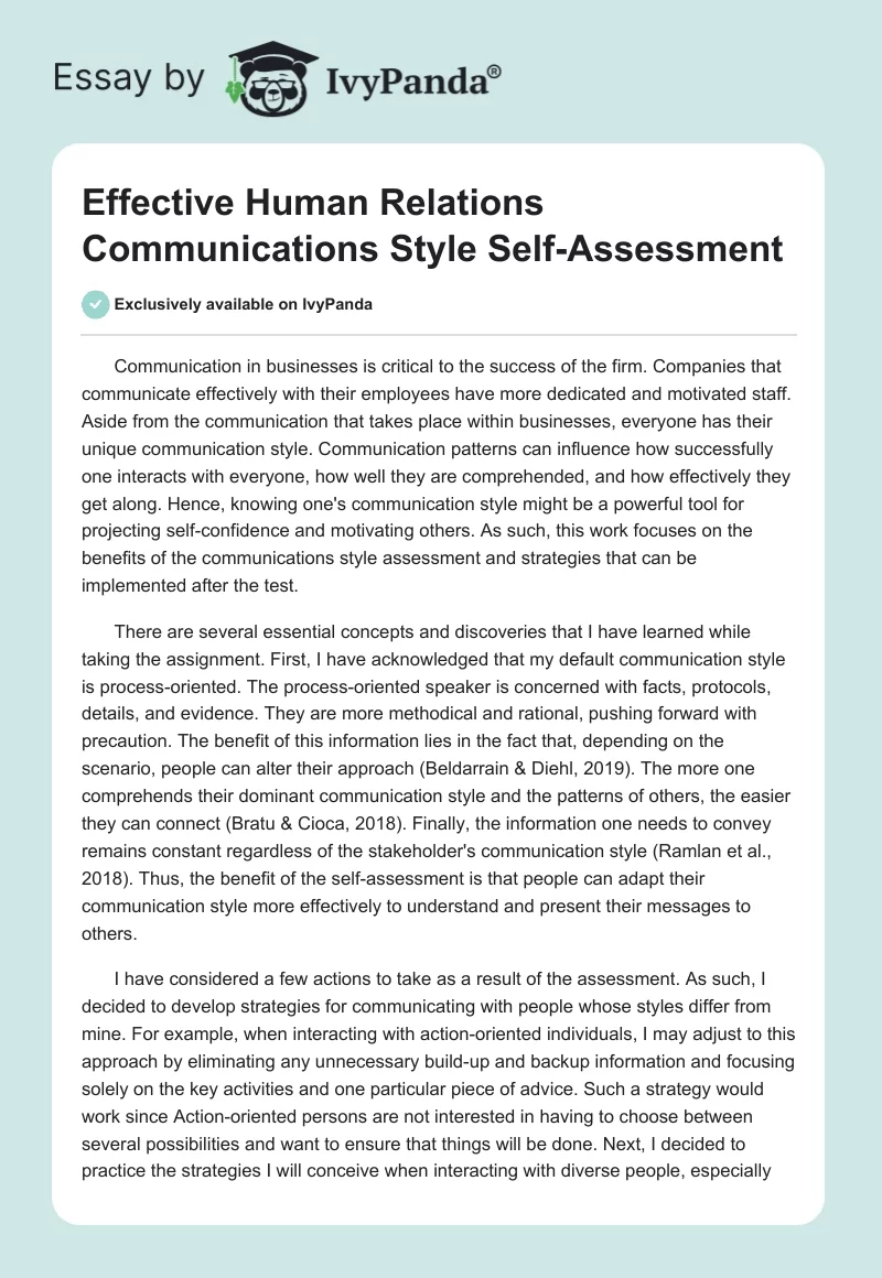 Effective Human Relations Communications Style Self-Assessment. Page 1