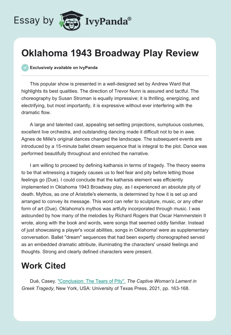 "Oklahoma" 1943 Broadway Play Review. Page 1