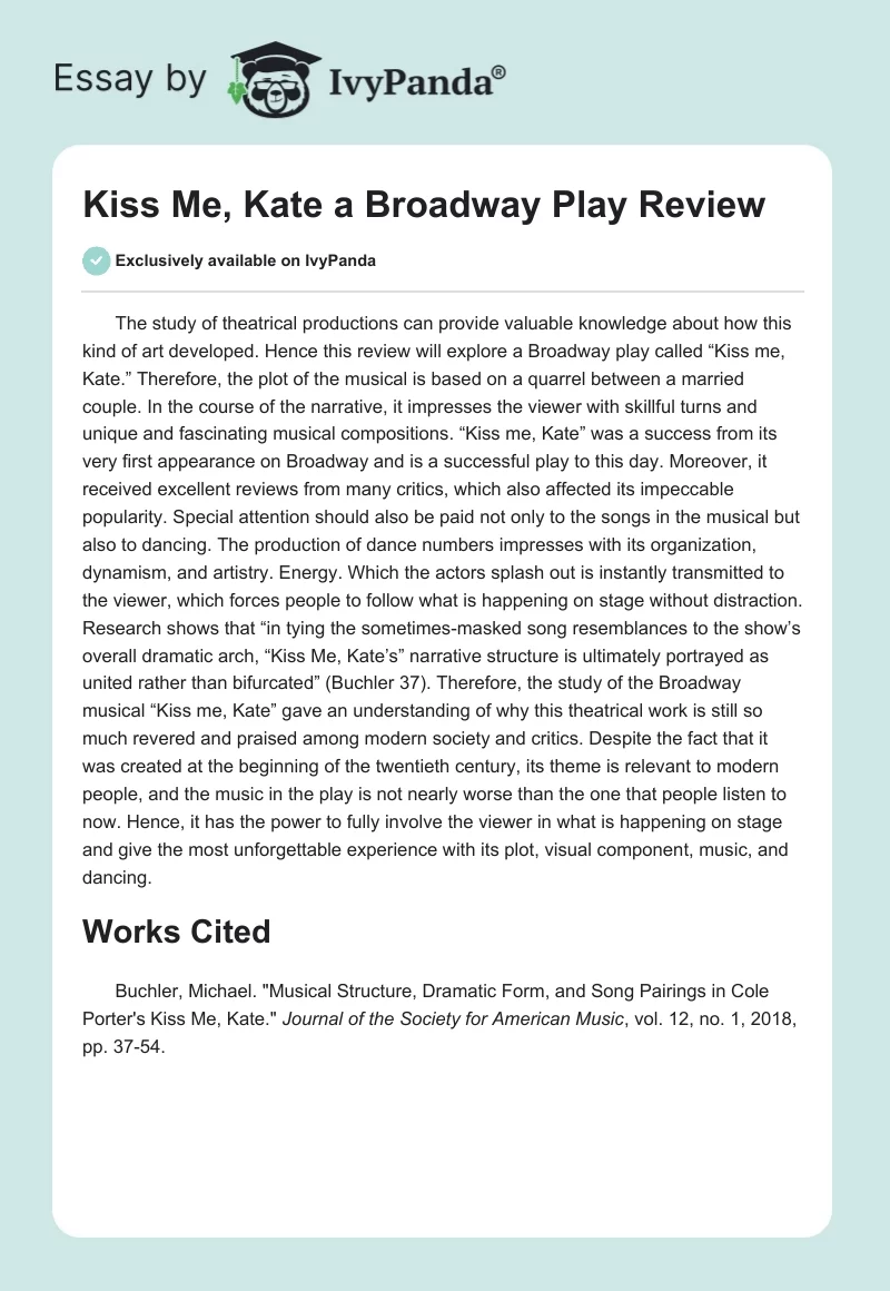 "Kiss Me, Kate" a Broadway Play Review. Page 1