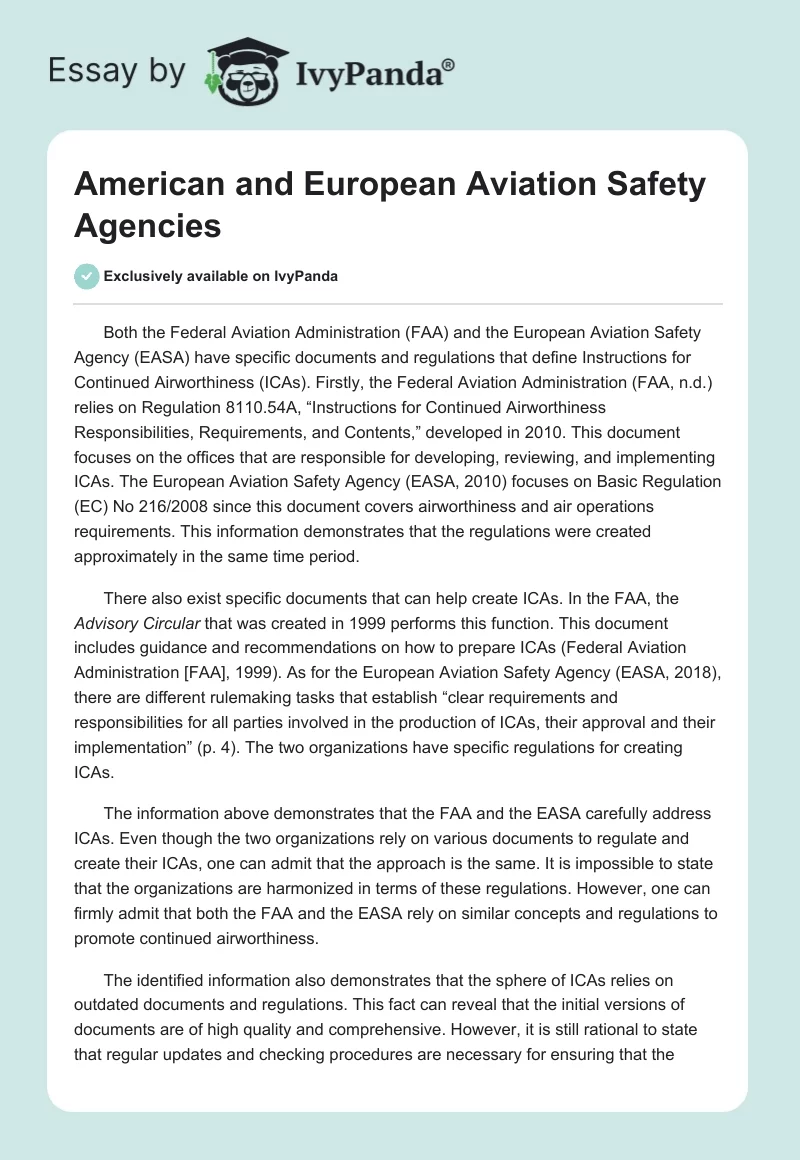 American and European Aviation Safety Agencies. Page 1