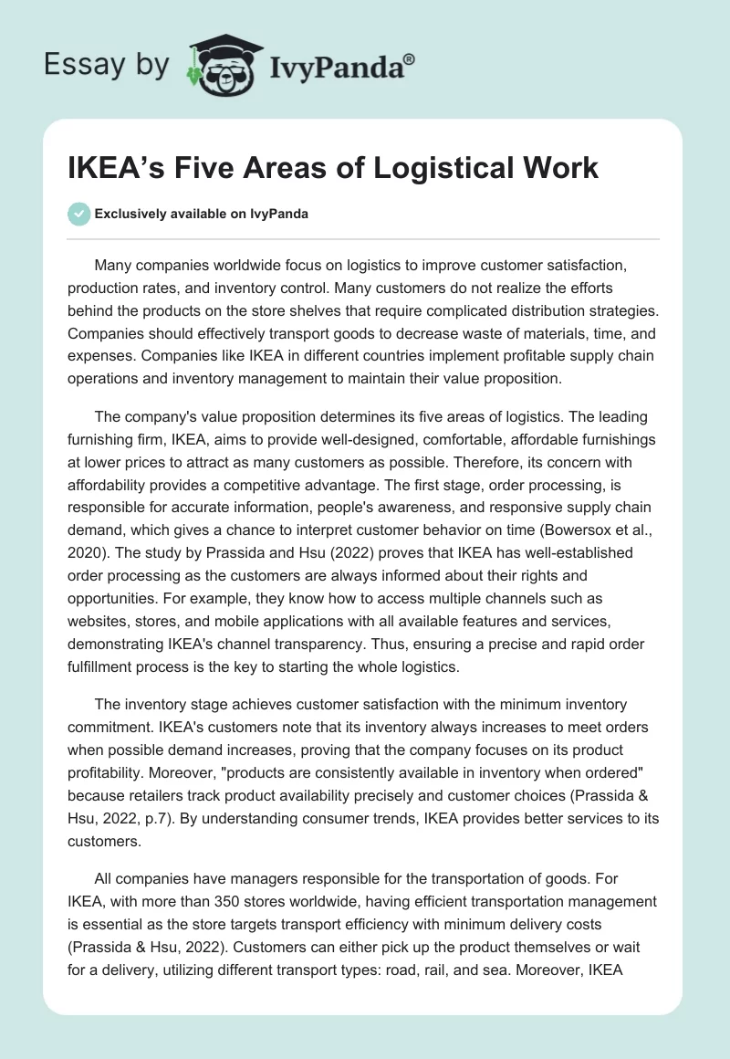 IKEA’s Five Areas of Logistical Work. Page 1