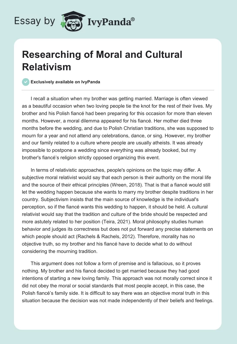 Researching of Moral and Cultural Relativism. Page 1