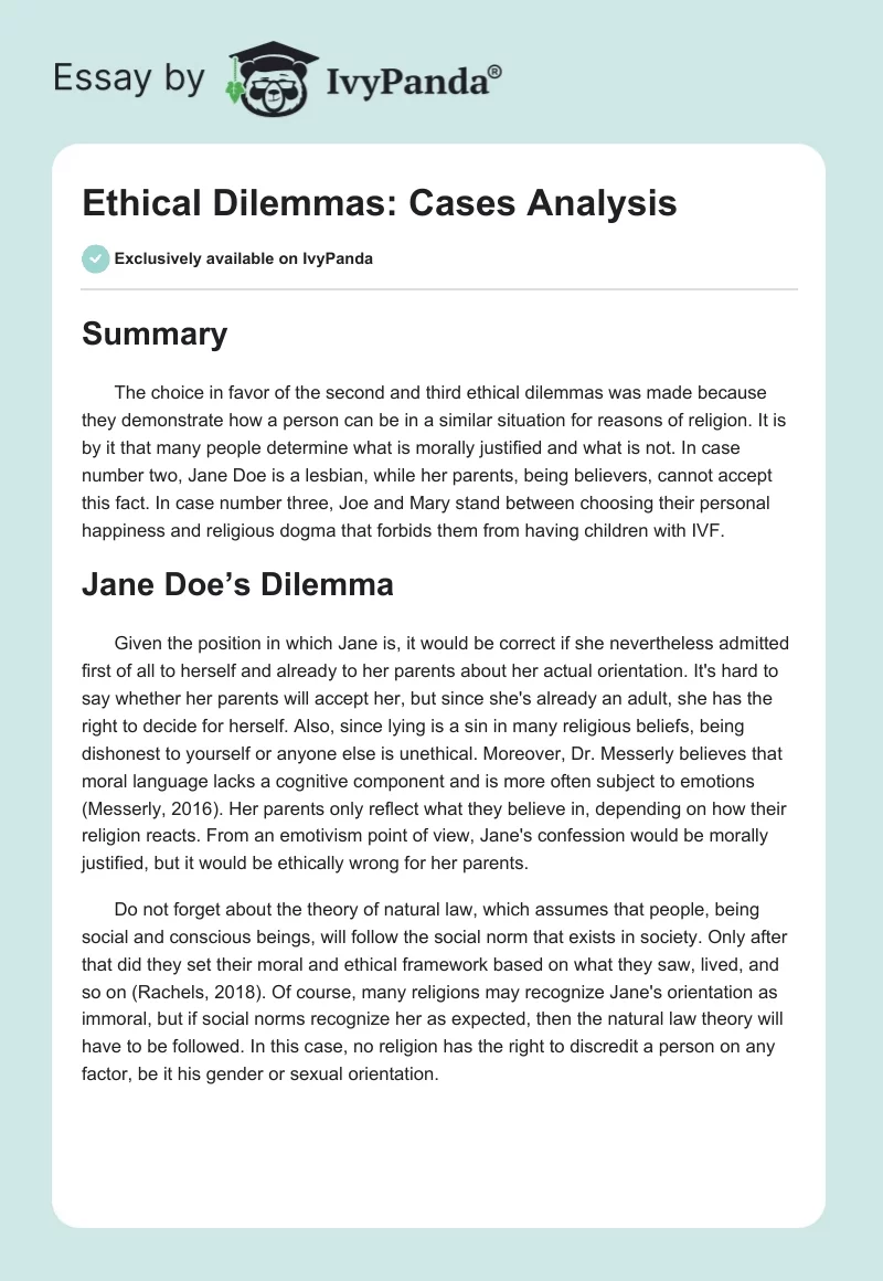 Ethical Dilemmas: Cases Analysis. Page 1