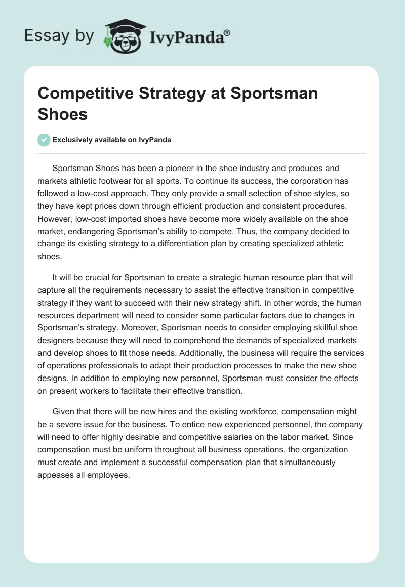 Competitive Strategy at Sportsman Shoes. Page 1