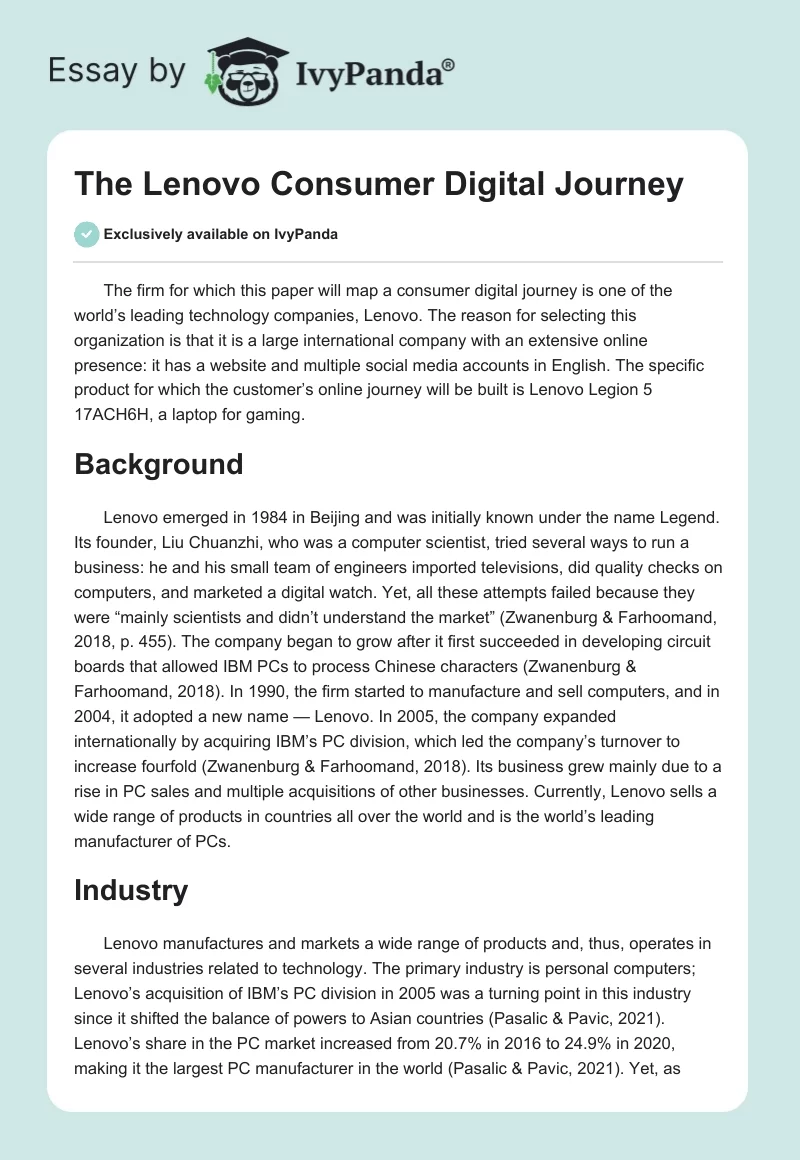 The Lenovo Consumer Digital Journey. Page 1