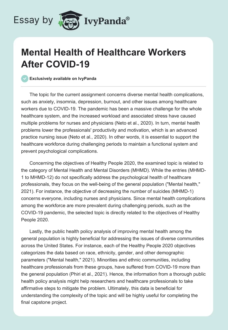 Mental Health of Healthcare Workers After COVID-19. Page 1
