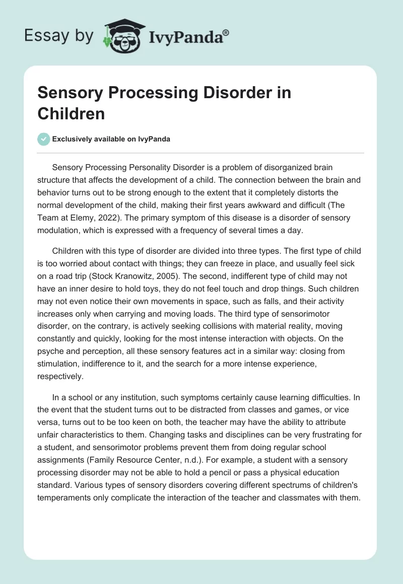 Sensory Processing Disorder in Children. Page 1