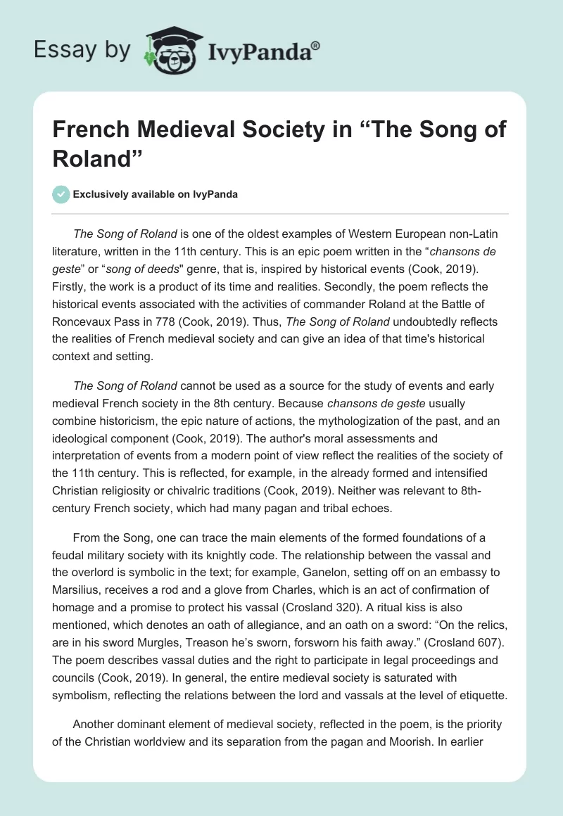 French Medieval Society in “The Song of Roland”. Page 1