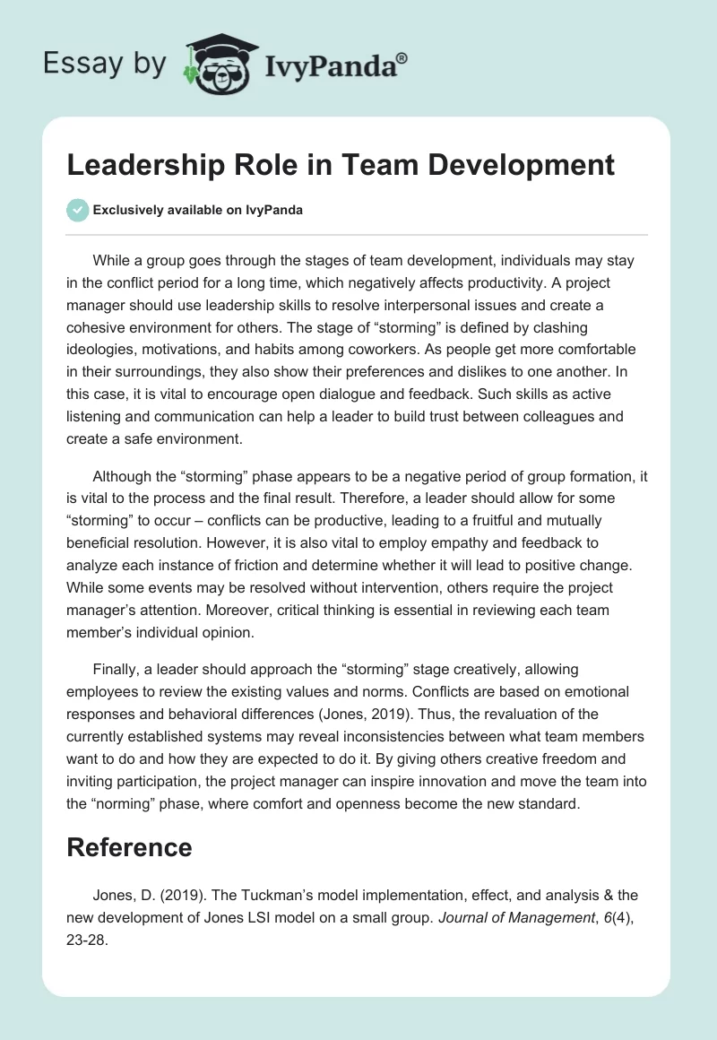 Leadership Role in Team Development. Page 1