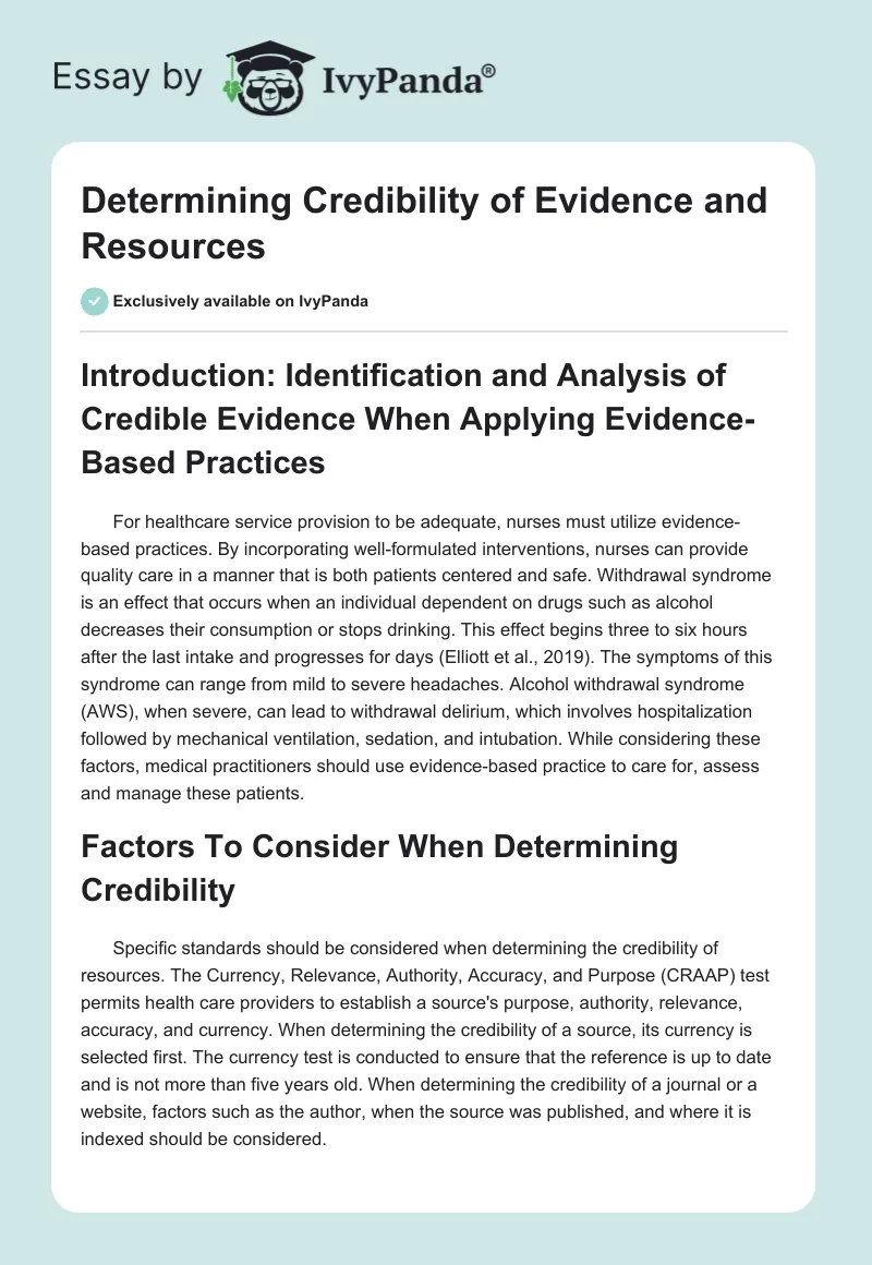 Determining Credibility of Evidence and Resources. Page 1