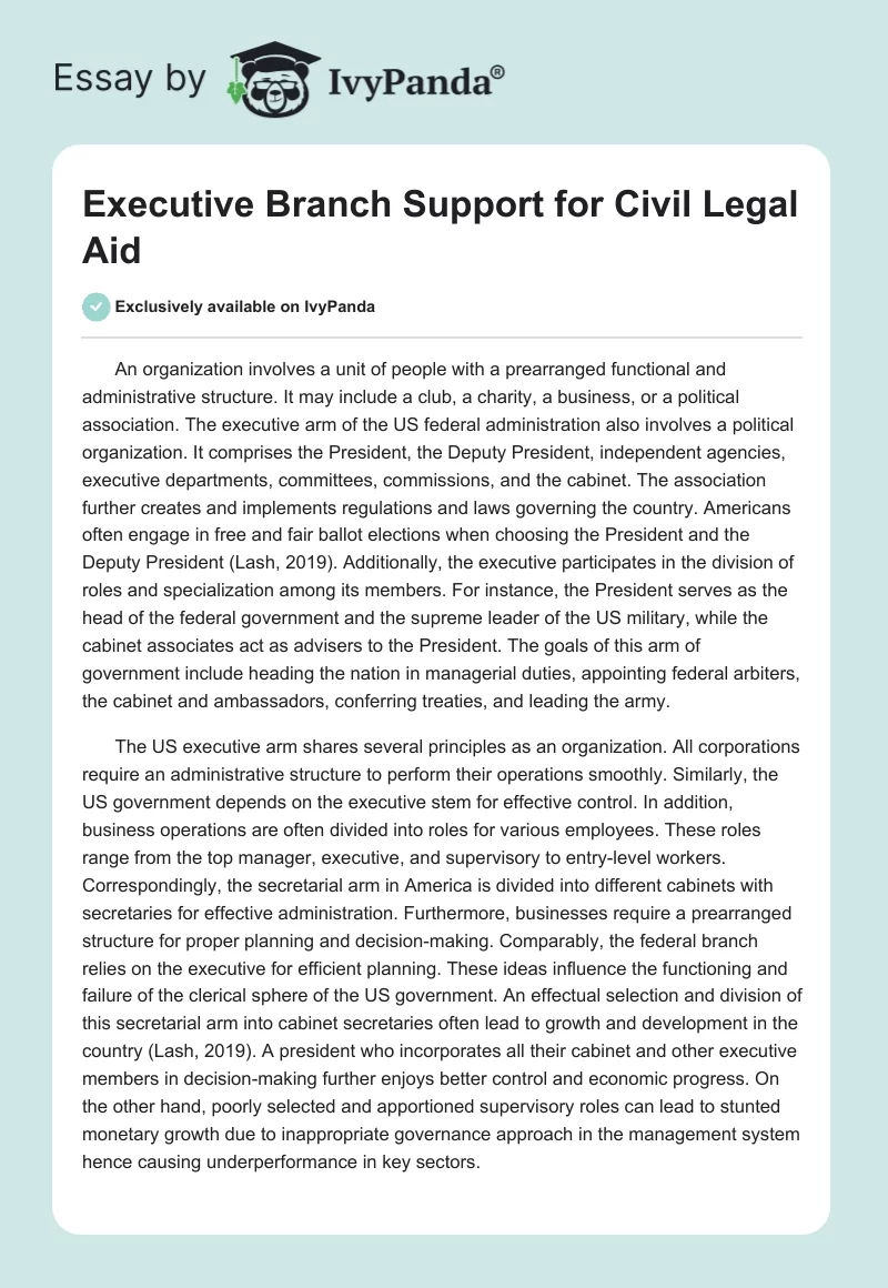 Executive Branch Support for Civil Legal Aid. Page 1