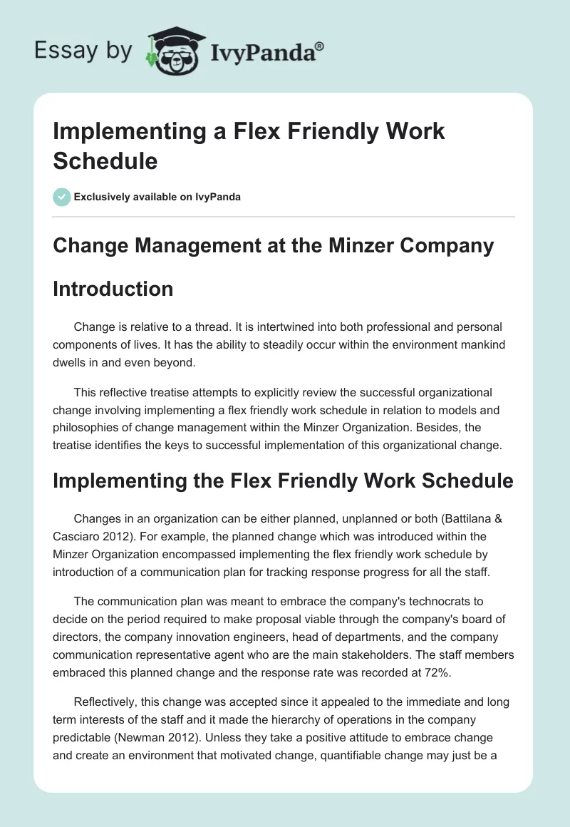 Implementing a Flex Friendly Work Schedule. Page 1