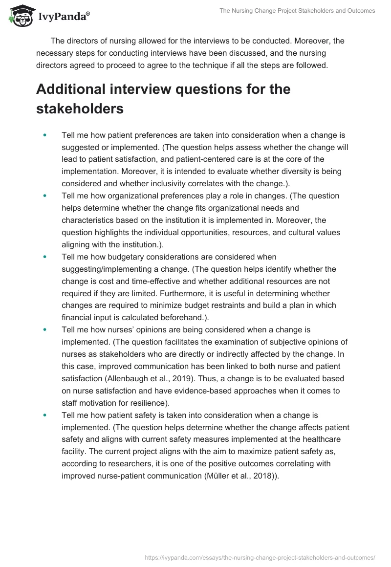 The Nursing Change Project Stakeholders and Outcomes. Page 2