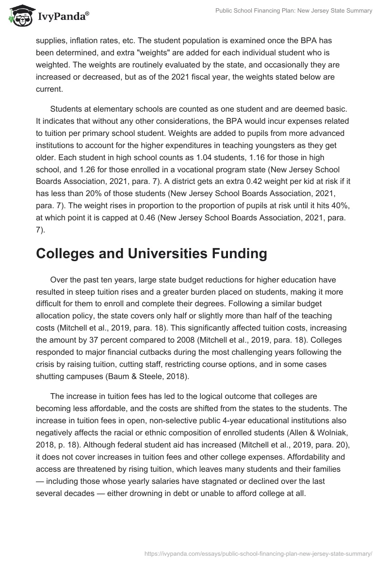 Public School Financing Plan: New Jersey State Summary. Page 2