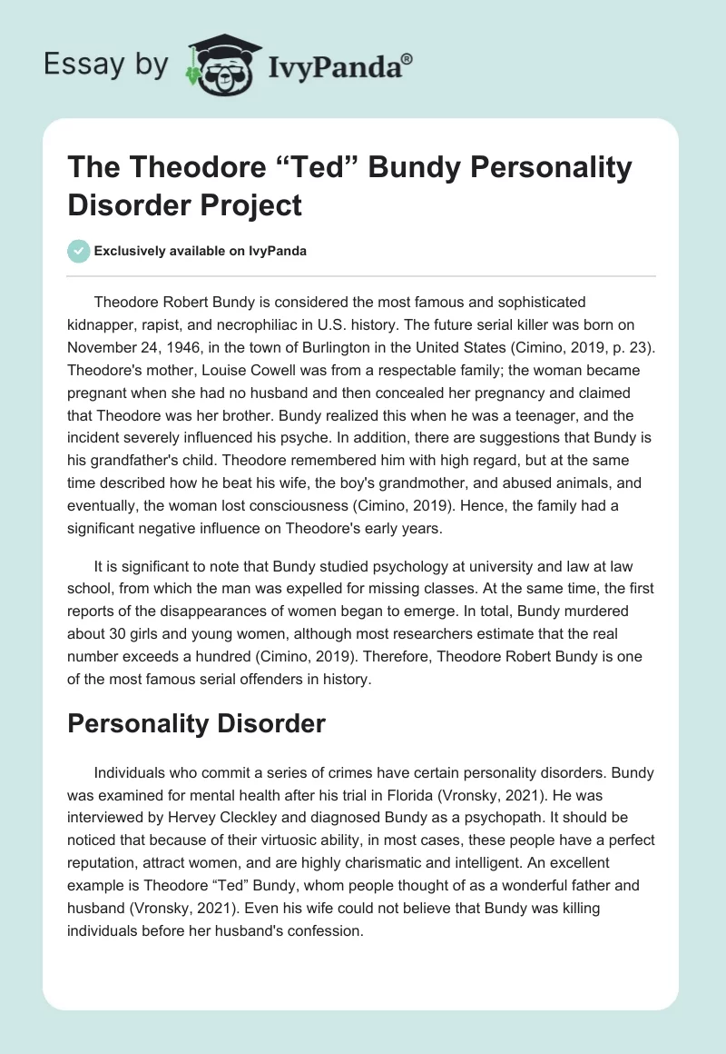 The Theodore “Ted” Bundy Personality Disorder Project. Page 1