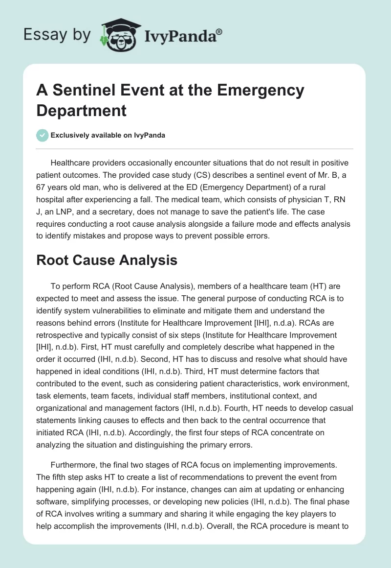 A Sentinel Event at the Emergency Department. Page 1