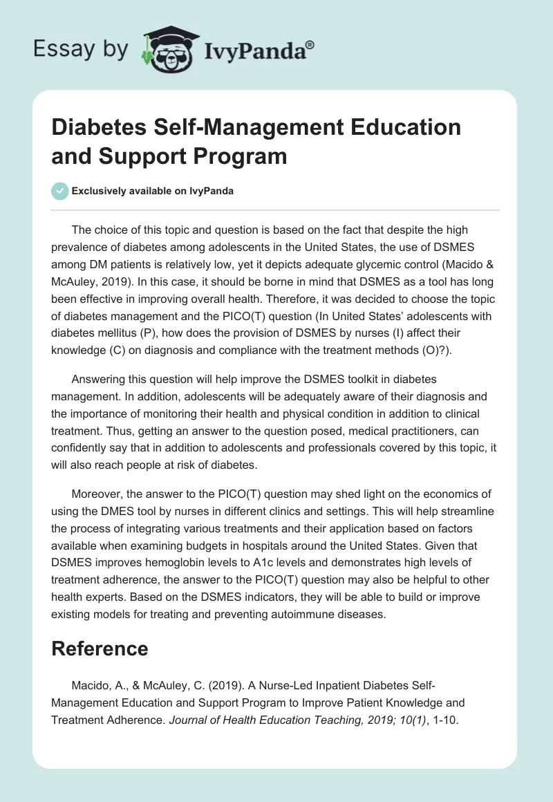Diabetes Self-Management Education and Support Program. Page 1