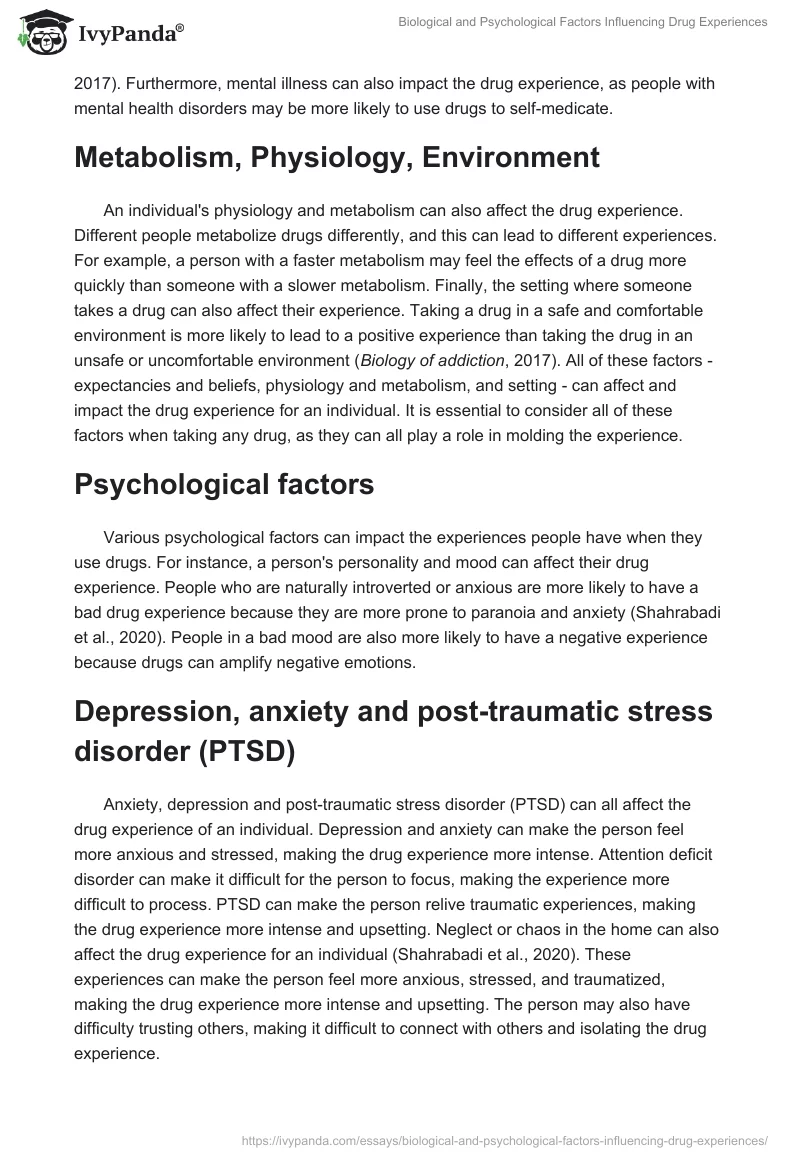 Biological and Psychological Factors Influencing Drug Experiences. Page 2