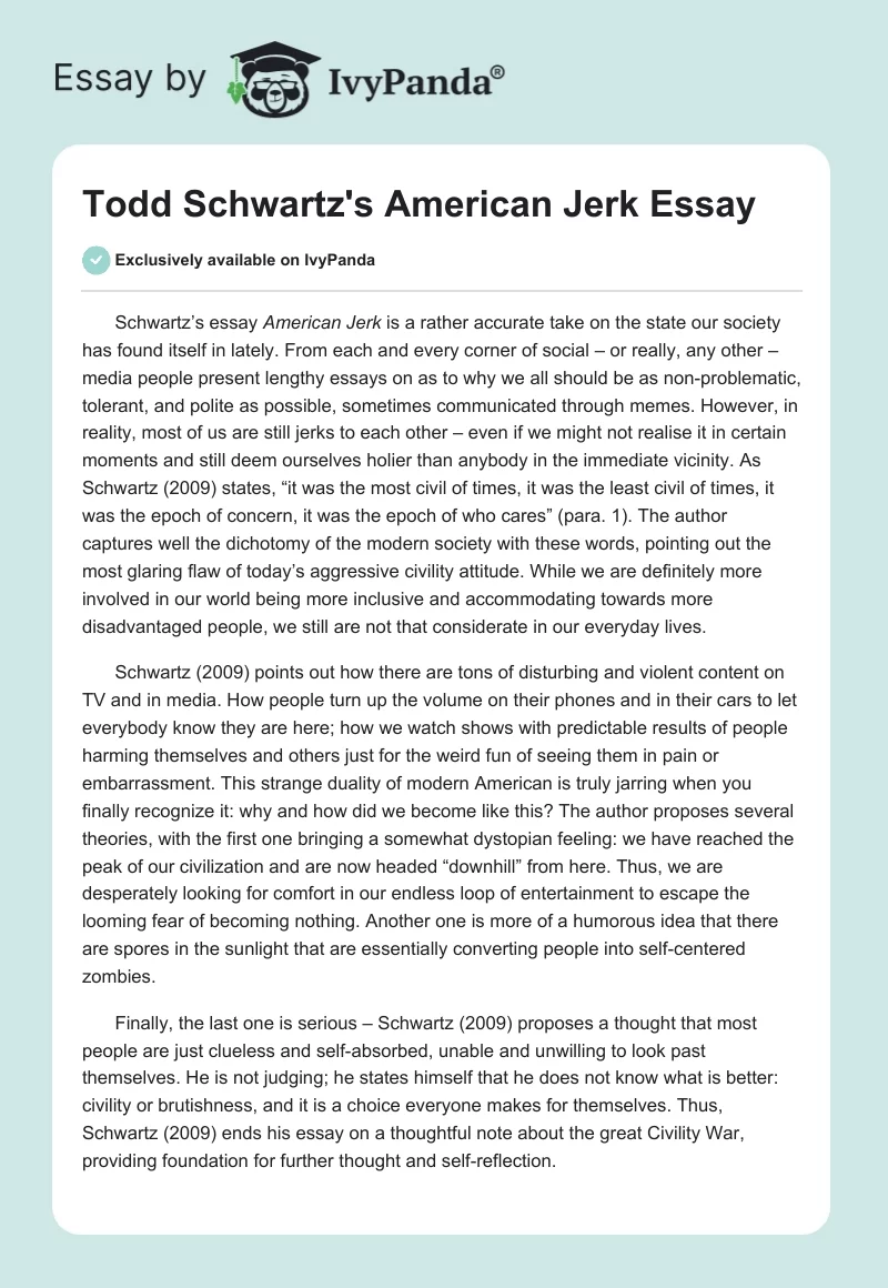 Todd Schwartz's "American Jerk" Essay. Page 1