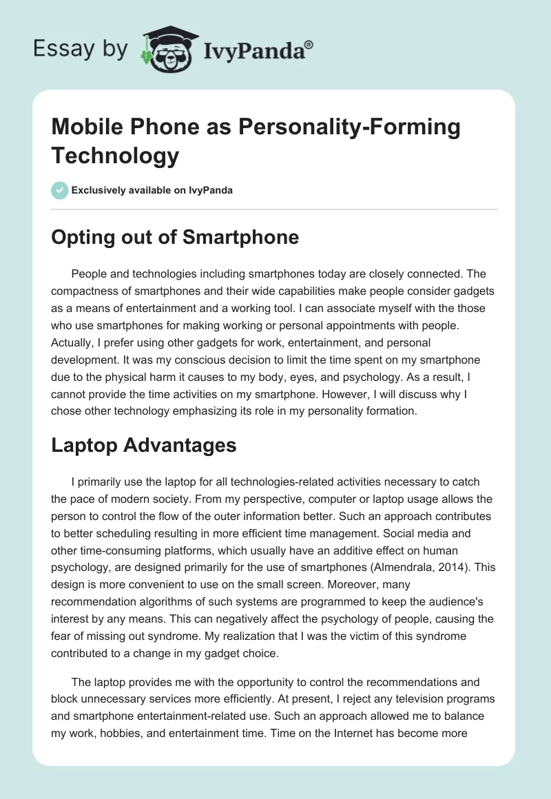 Mobile Phone as Personality-Forming Technology. Page 1