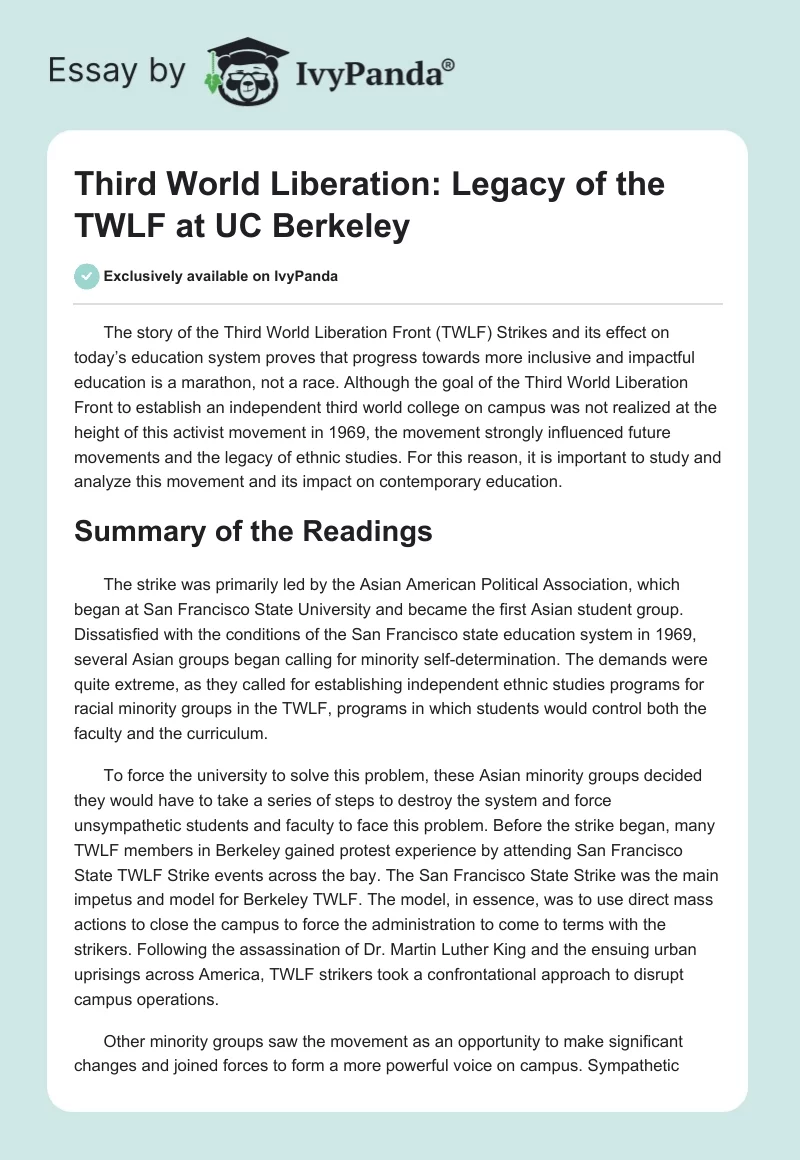 Third World Liberation: Legacy of the TWLF at UC Berkeley. Page 1