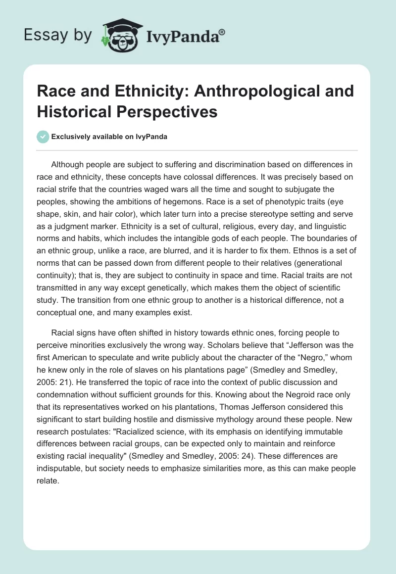 Race and Ethnicity: Anthropological and Historical Perspectives. Page 1