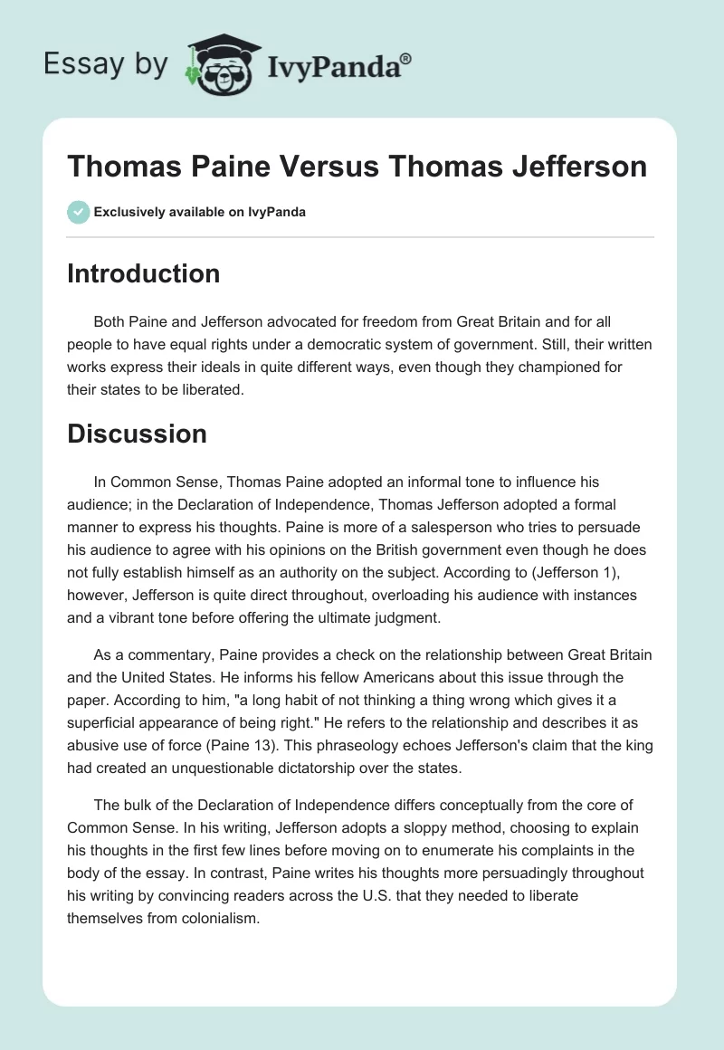 Thomas Paine Versus Thomas Jefferson. Page 1