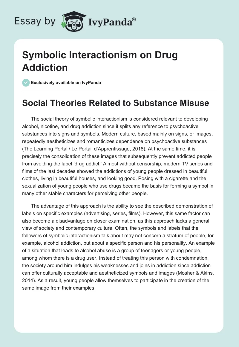 Symbolic Interactionism on Drug Addiction. Page 1