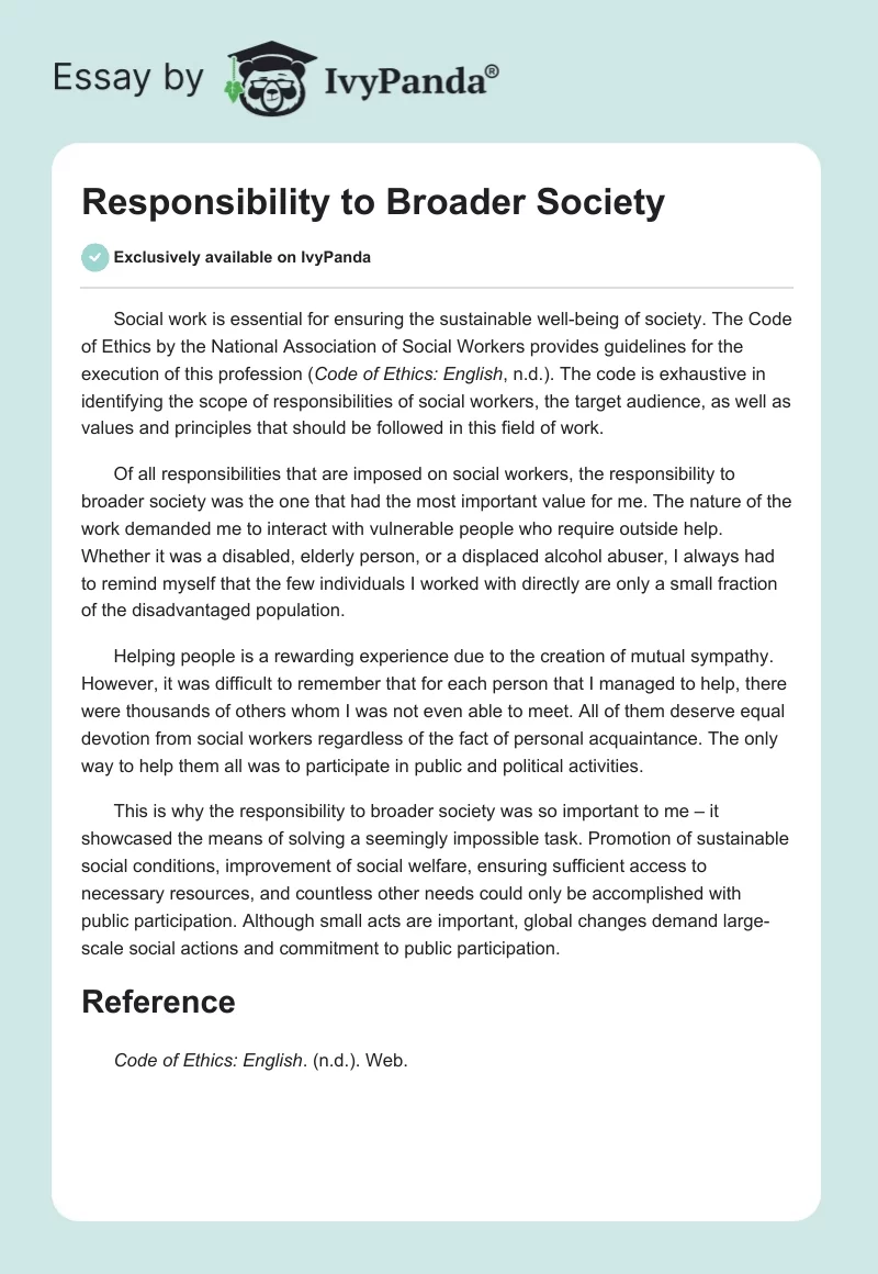 Responsibility to Broader Society. Page 1