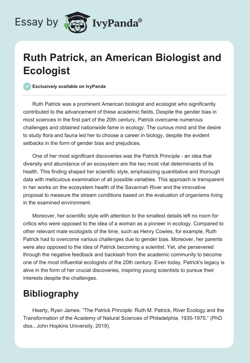 Ruth Patrick, an American Biologist and Ecologist. Page 1