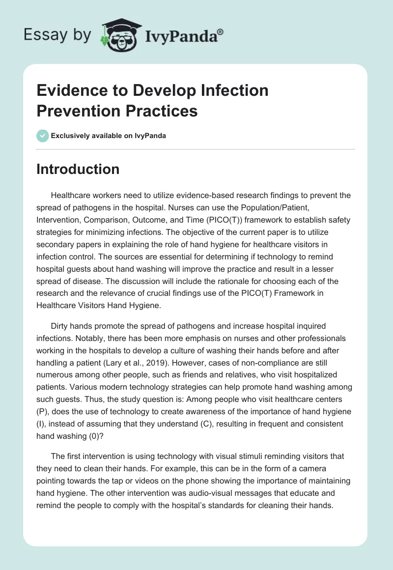 Evidence to Develop Infection Prevention Practices. Page 1