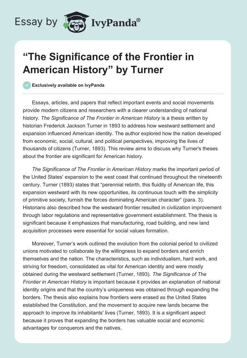 “The Significance of the Frontier in American History” by Turner. Page 1