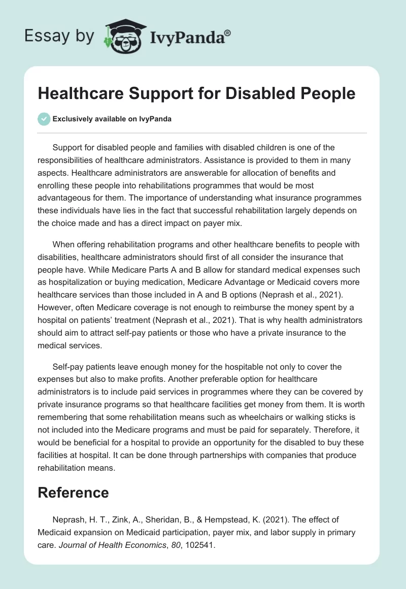 Healthcare Support for Disabled People. Page 1