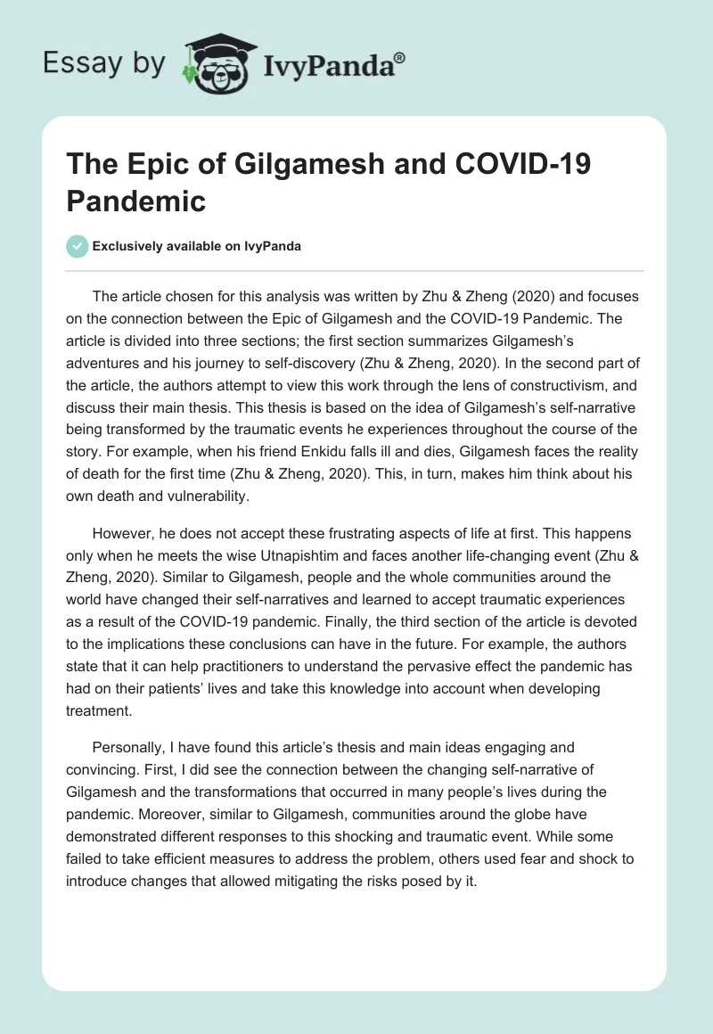 "The Epic of Gilgamesh" and COVID-19 Pandemic. Page 1
