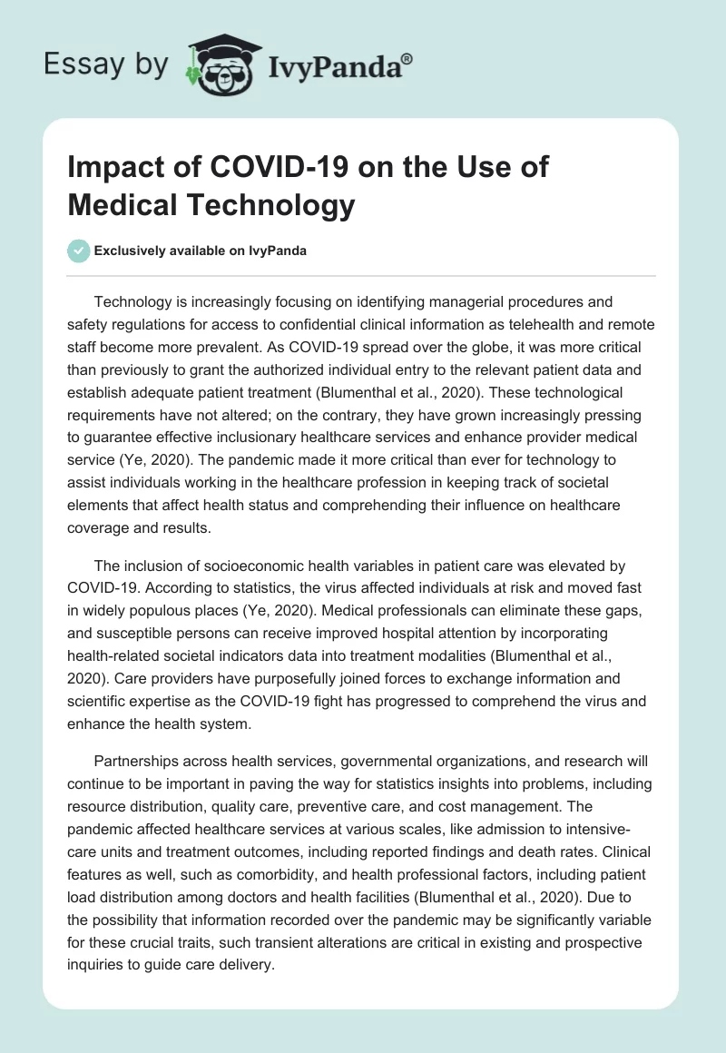 Impact of COVID-19 on the Use of Medical Technology. Page 1